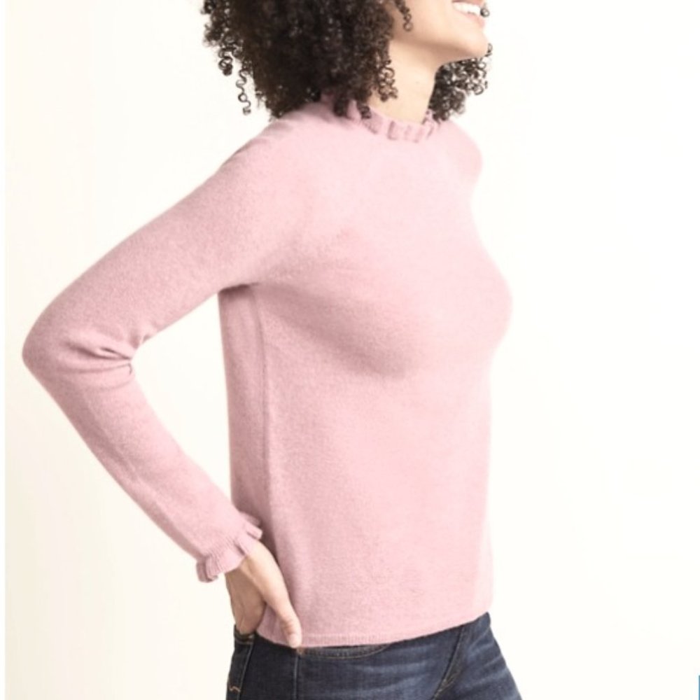NWT Garnet Hill Cashmere Ruffled-Mock-Neck Sweater Pink - Small